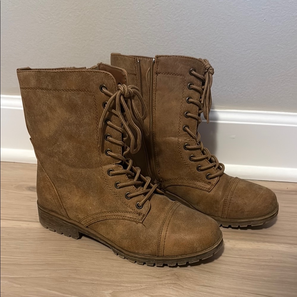 BAMBOO Tan Lace-Up Combat Boots